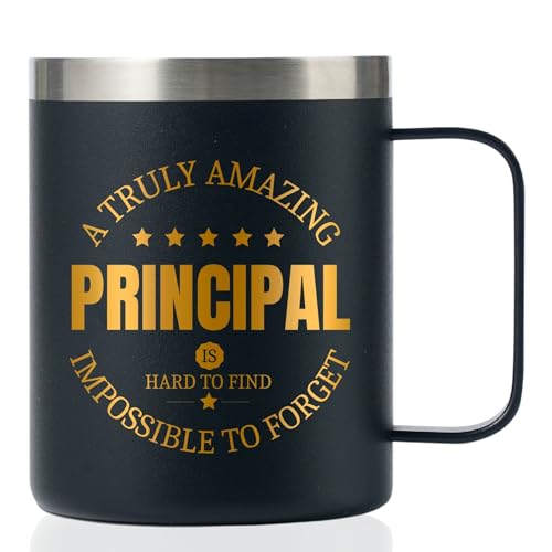 Black 12oz Stainless Steel Coffee Mug with Handle & Lid - Principal Appreciation Gift