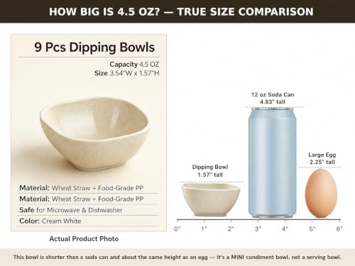 Eco-Friendly Mini Dipping Bowls - 9 Pack Wheat Straw, 4.5 oz
