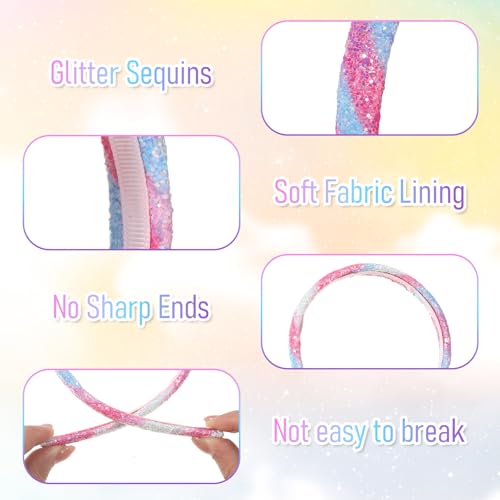 HJZHII 4Pcs Glitter Sequin Rainbow Headbands for Girls Non-Slip Hair Bands
