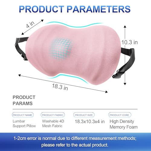 BYMECOST Ergonomic Memory Foam Lumbar Support Pillow - Pink Back Cushion