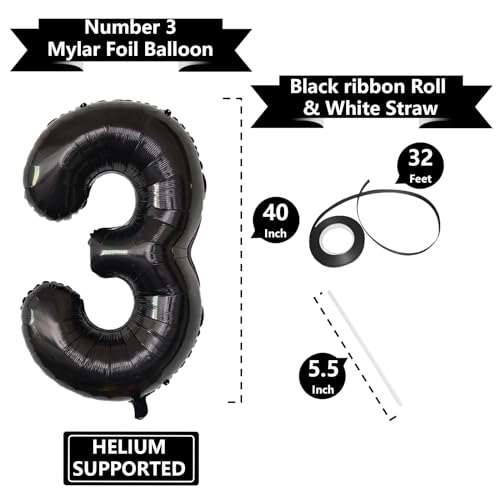 Giant 40-Inch Black Number 3 Balloon for Party Decorations