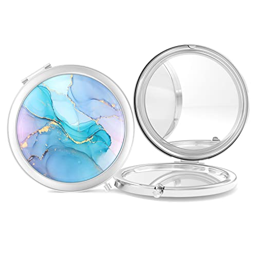 Nipichsha 2-Sided Compact Travel Makeup Mirror - 2.75" Silver Marble