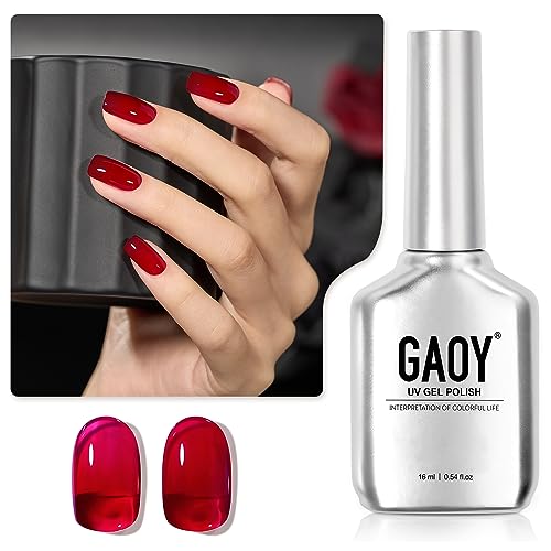 GAOY Sheer Red Gel Nail Polish - 16ml Soak Off Jelly Wine Red UV Polish
