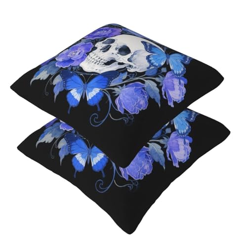 Gothic Floral Skull and Butterfly Throw Pillow Covers, 18x18 Set of 2