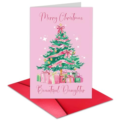Merry Christmas Beautiful Daughter Greeting Card - Sentimental Holiday Card with Envelope