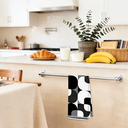 Retro Black and White Kitchen Towels - Mid Century Modern Design, 16x24 Inches