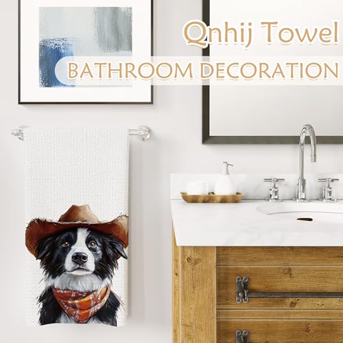 Cowboy Border Collie Decorative Hand Towel - 16x24 Inch Kitchen Towel