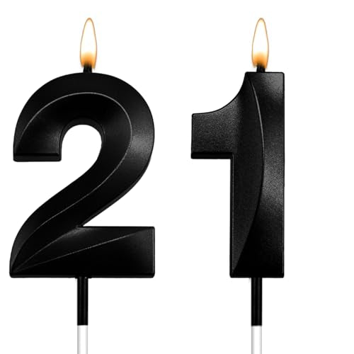 Black 21st Birthday Candle for Cake - 3D Diamond Number 21, Milestone Celebration