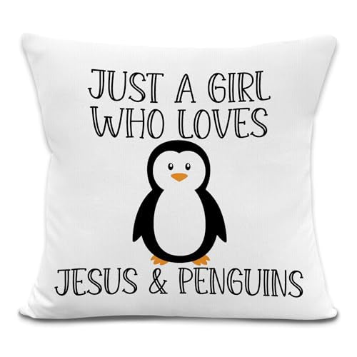 Girls Penguins Christian Throw Pillow Covers 18x18 - Soft Polyester Cushion for Home Decor