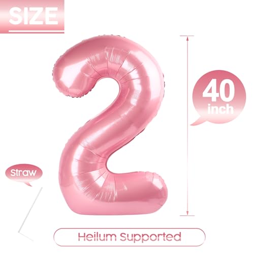 Pastel Pink Number 2 Balloon - 40 Inch Jumbo Birthday Decoration