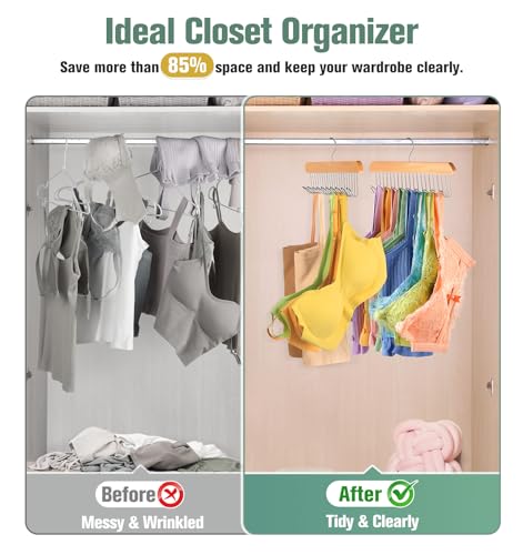 Fitnice Wood Bra Hanger Organizer, 2 Pack Space Saving Tank Top Hangers