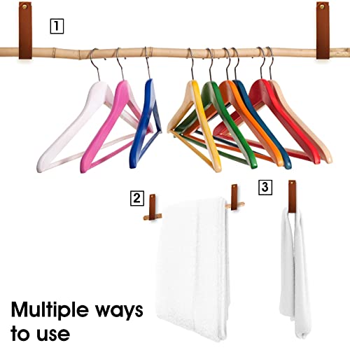 Abeillo 4 Pcs Leather Wall Hooks - Brown PU Leather Hanging Strap Hanger