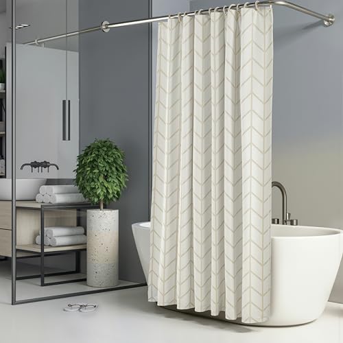 Amazon Basics Water-Repellent Shower Curtain - 72"x72", Natural Herringbone