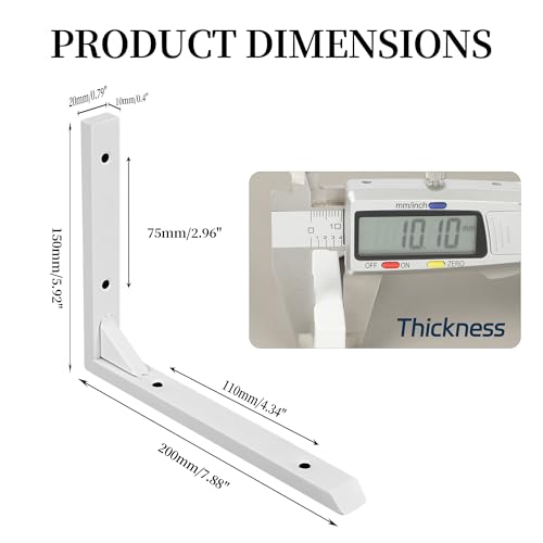 Mooche 8-Inch White Shelf Brackets, Heavy Duty Stainless Steel L Brackets (2PK)