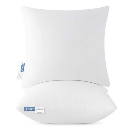 Leeden 18x18 Pillow Inserts Pack of 2, 18 Inch Throw Pillow Inserts, Soft Fluffy Decorative Square Throw Pillows for Couch, Sofa, Bed, and Home Decor White Pillows