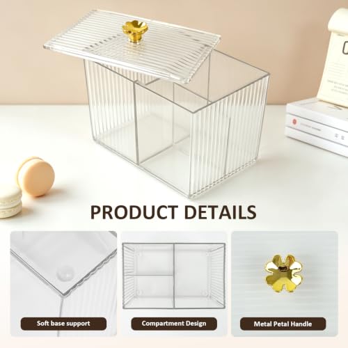 Transparent 3-Compartment Cotton Swab Holder Organizer