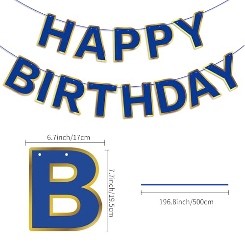 Navy Blue Happy Birthday Banner with Golden Border - 13 Flags