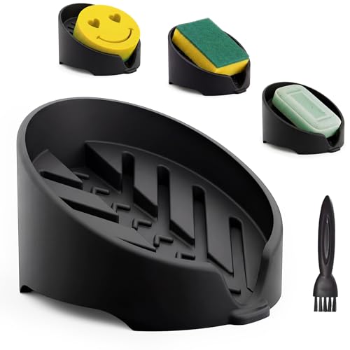 NiHome Black Silicone Sponge Holder for Kitchen Sink - Drains Water