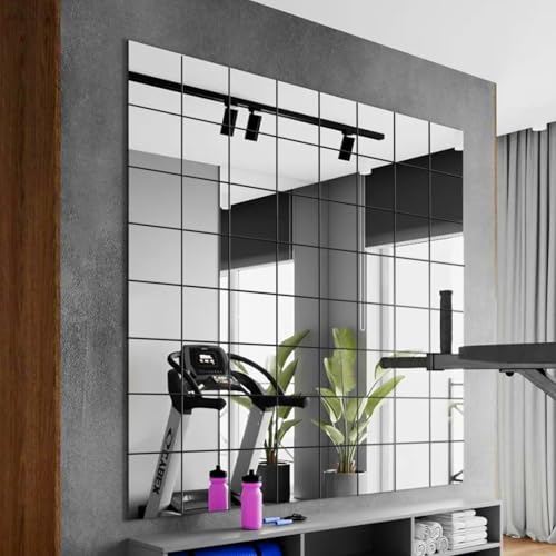QEEYON 8x8 Inch Square Glass Mirror Sheet - Self-Adhesive Wall Mirror Tile