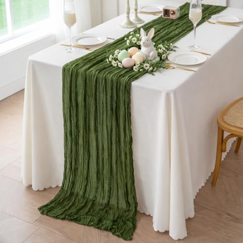 Moss Green Cheesecloth Table Runner 120'' x 35'' for Events