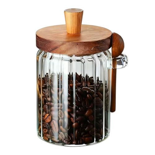 CasaVibe Airtight Glass Food Storage Jar with Wooden Lid and Spoon