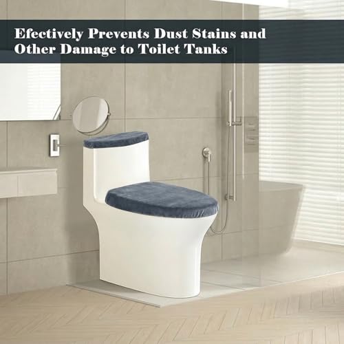 Universal Grey Toilet Lid and Tank Cover Set - Washable Polyester Fabric