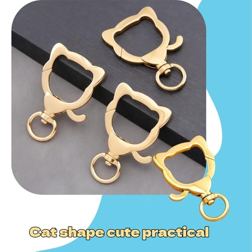 4 Pcs Cat Shape Gold Swivel Keychain Clasps for Jewelry and Crafts