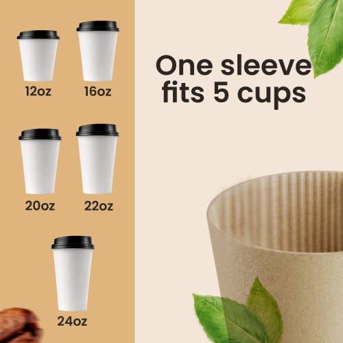 100 Pcs Insulated Coffee Cup Sleeves - Recyclable Kraft Paper for 12-24oz Cups