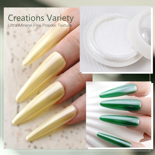 FSIXCL Pearl White Nail Chrome Powder Metallic Mirror Effect Pigment