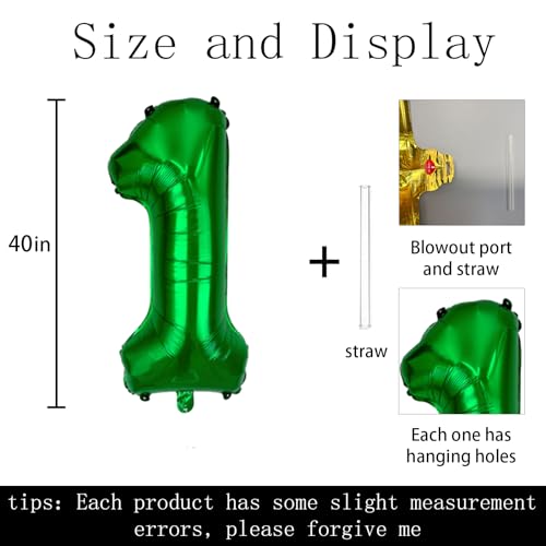 40 Inch Number 1 Foil Balloon - Green Helium Birthday Decoration