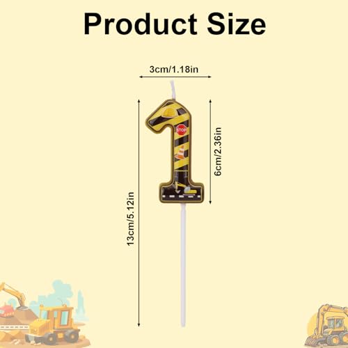 Construction Number 1 Candle - Yellow & Black Striped Birthday Cake Topper