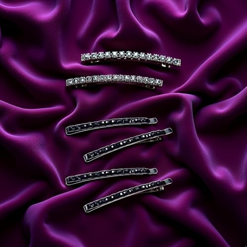Black Rhinestone Hair Barrettes Set of 4 Sparkly Crystal Metal Hair Clips