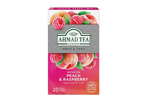 Ahmad Tea Peach Raspberry Herbal Tea Bags - Decaffeinated, 20 Count