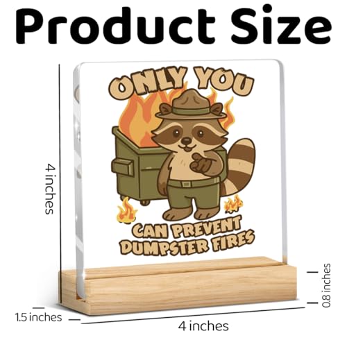 Raccoon Dumpster Fire Desk Sign - Funny Acrylic Office Decor 4x4"