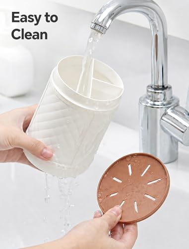 NiHome Covered Toothbrush Holder with Drain Tray - 3-Slot Organizer for Electric Brushes, White