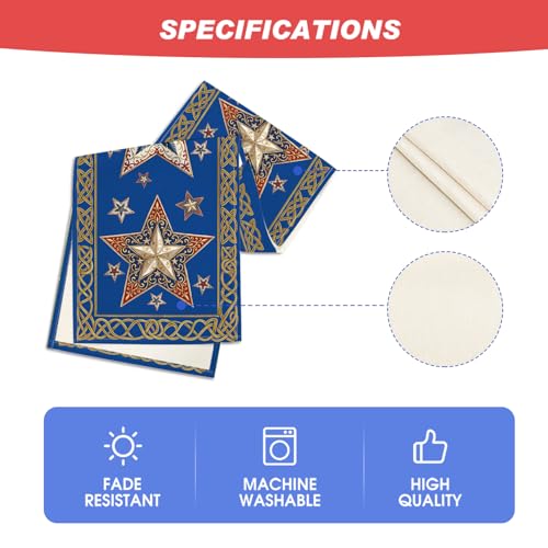 Artoid Mode 4th of July Table Runner - Blue Stars on Golden Border, 13x36 Inch