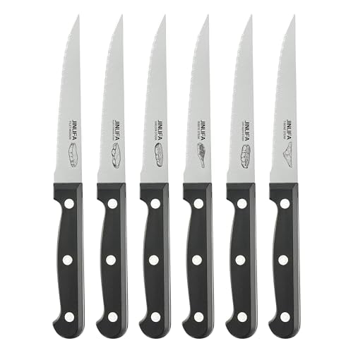 JINLIFA Stainless Steel Steak Knives Set of 6 with Unique Blade Patterns