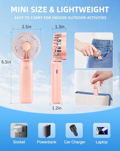Hssio Pink Portable Handheld Fan - Foldable, 180° Rotation, 3 Speeds