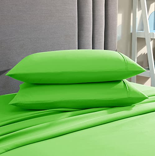 King Lime Green Pillow Case Set of 2 - Double Brushed Microfiber
