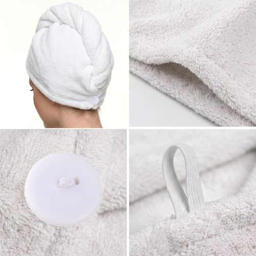 Microfiber Hair Towels Set - Rapid-Dry Turbans, 2 Pack, Pink/White