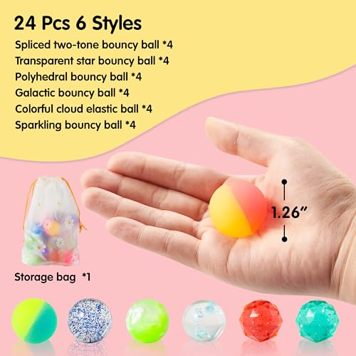 JOYIN 24 Pack 1.26" Multistyle Bouncy Balls with Storage Bag for Kids