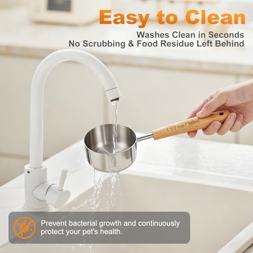 TREMENDRY 1/2 Cup Stainless Steel Pet Food Scoop with Wood Handle