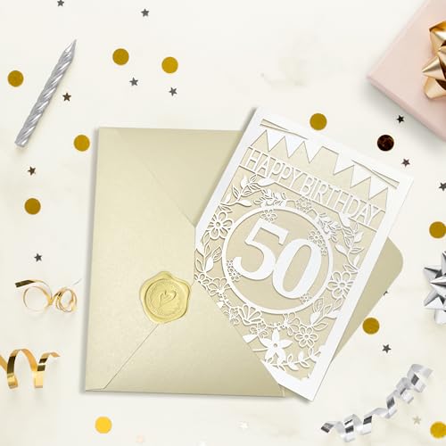 50th Birthday Card - Elegant Laser-Cut Keepsake with Envelope