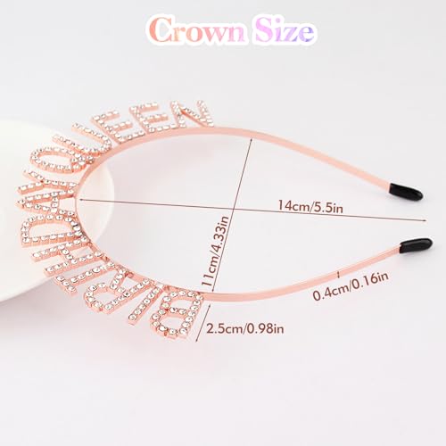 Lorzot Rose Gold Birthday Girl Sash and Rhinestone Tiara Crown Set
