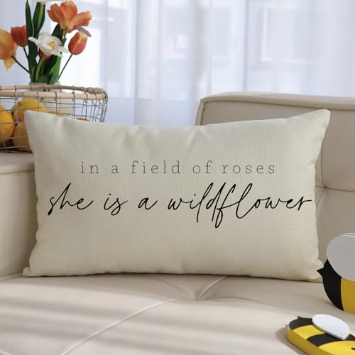 Field of Roses Lumbar Throw Pillow Cover, 12x20 Inch Farmhouse Cushion Case
