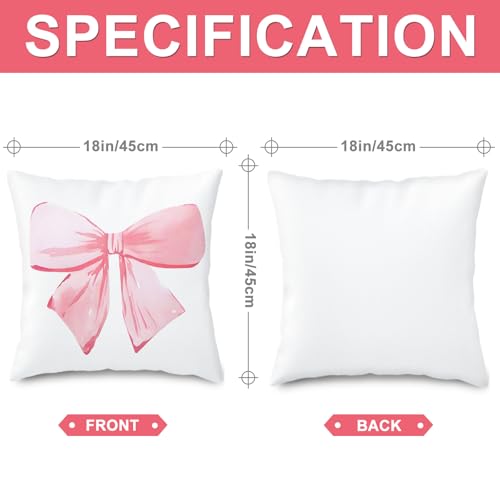 Pink Bow Pillow Covers Set - 2 Decorative 18x18 Cushion Cases