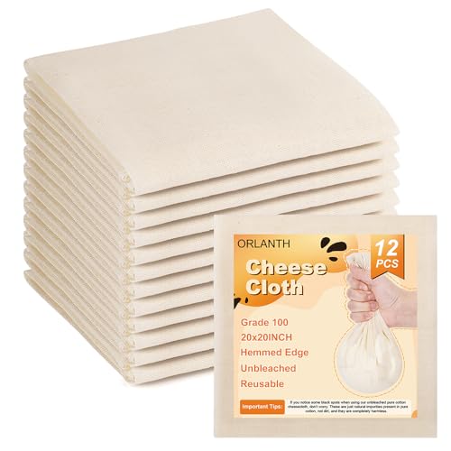 Orlanth Reusable Grade 100 Cheesecloth, 12-Pack Unbleached Cotton Straining Cloth