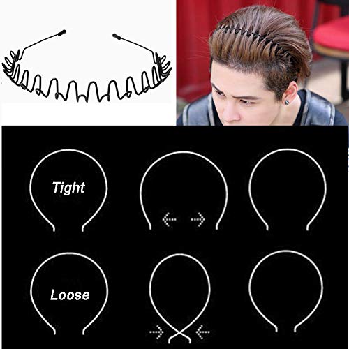 WantGor Metal Headbands for Women and Men 2 Pack Black Wave Hair Bands
