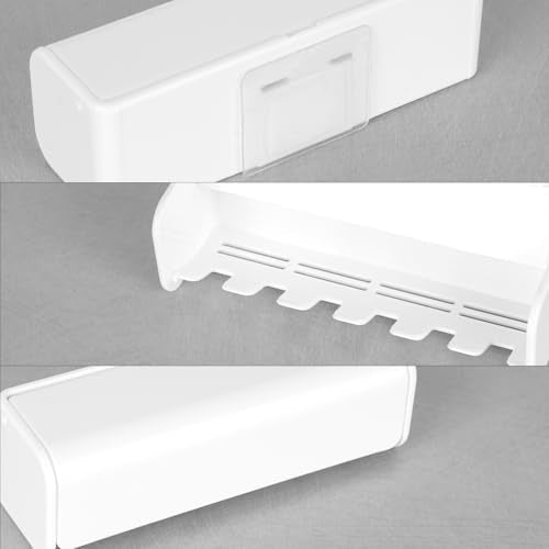 LUEXBOX White 6 Slots Wall Mount Toothbrush Holder with Cover - Self Adhesive Bathroom Storage Organizer - 1 Pack