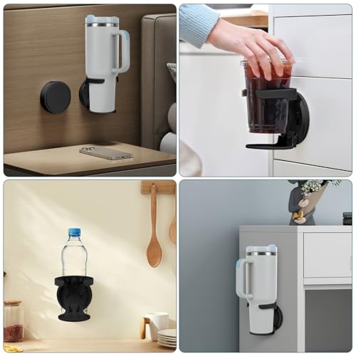 VEAQEE Wall-Mounted Water Bottle Holder - Foldable Tumbler Organizer, Black